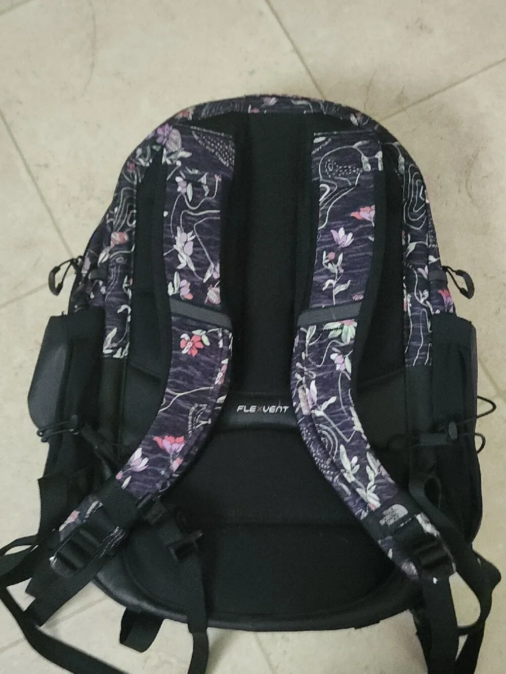 The North Face Borealis Backpack in Black with Pink Floral Print - Picture 8 of 11